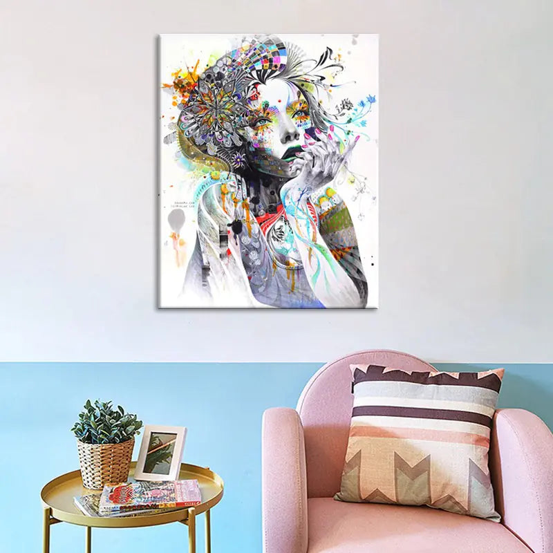 Arte en Lienzo de Acuarela Abstracta con Flores para Decoración del Hogar