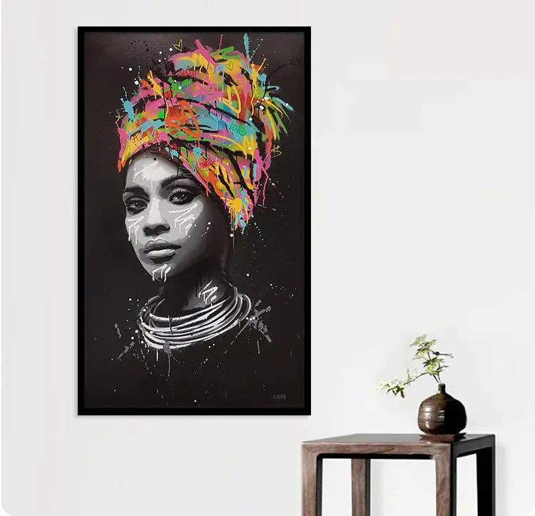 Arte en Lienzo de Mujer Africana con Pañuelo Colorido