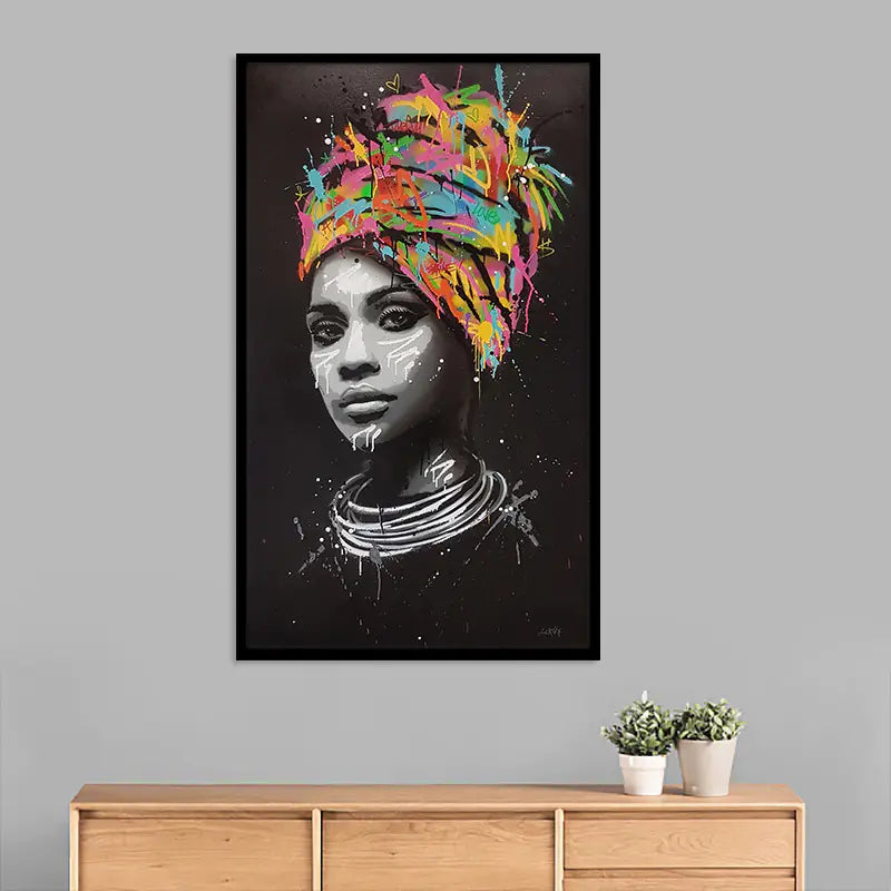 Arte en Lienzo de Mujer Africana con Pañuelo Colorido