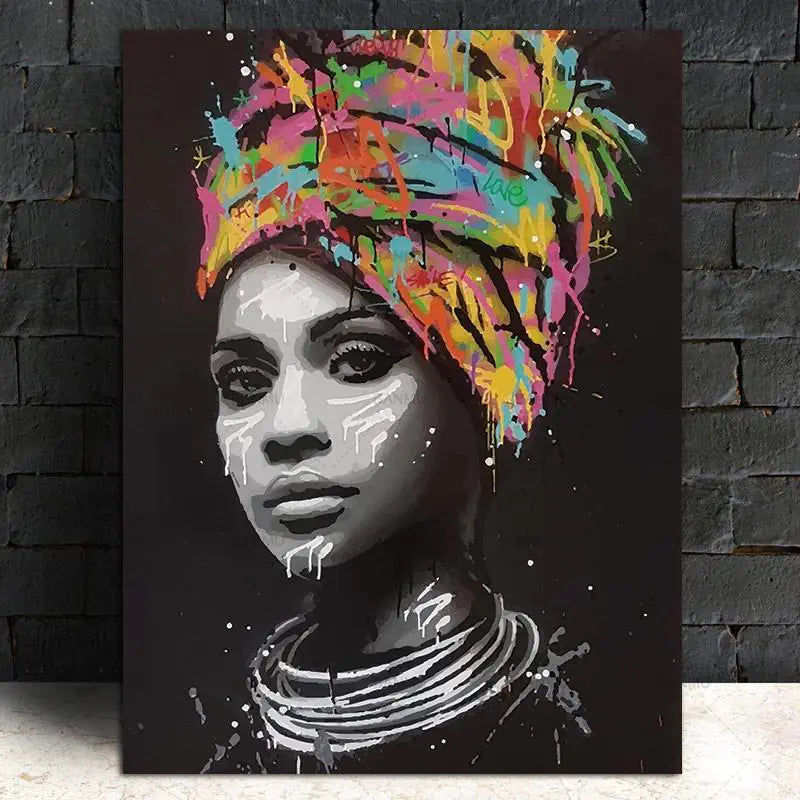 Arte en Lienzo de Mujer Africana con Pañuelo Colorido