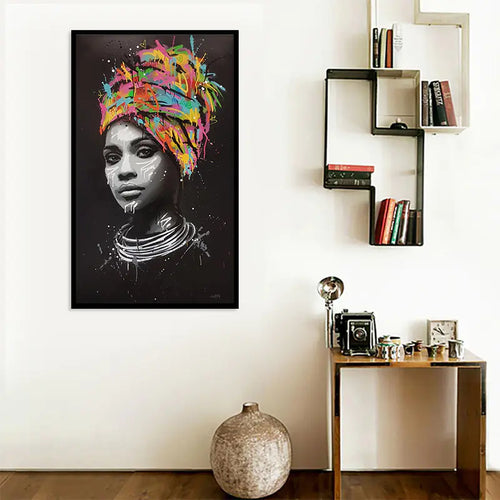 Arte en Lienzo de Mujer Africana con Pañuelo Colorido